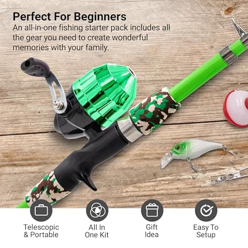 Lanaak Kids Fishing Pole, Kids Portable Telescopic Fishing Rod Set, Tackle Box and Fishing Net Combo Kit, Kids Fishing Gear for Boys and Girls Age 5-10 and Youth