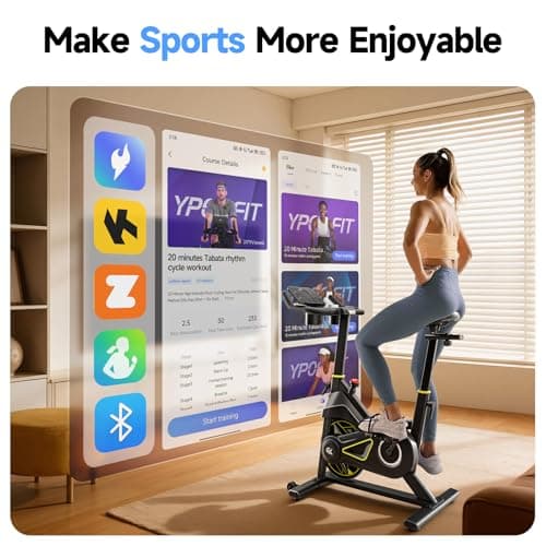 Exercise Bike, Adjustable Magnetic Resistance Stationary Bikes for Home Cardio with Exclusive App, Indoor Bike with 330lbs Weight Capacity Comfortable Seat, Tablet Mount and Fitness Courses