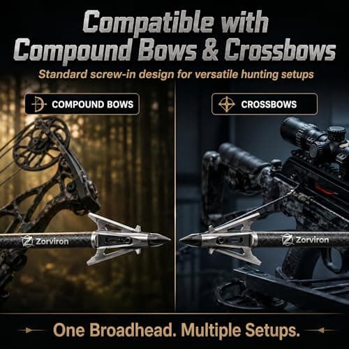 5 Pack Mechanical Expandable Broadheads 100 Grain – Crossbow & Compound Bow Compatible, 2-Inch Cut, 440 Stainless Steel Blades & Chisel Tip, Turkey Deer Small Game Hunting Archery Arrow Tips