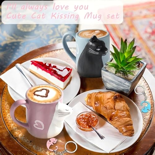 Couple Gifts Cute Kissing Cat Mug Matching Couples Stuff Ceramic Coffee Mugs for Wedding Gifts Anniversary Valentines Engagement Gifts for Couples Cat Lovers 12oz B07MQCGDH6