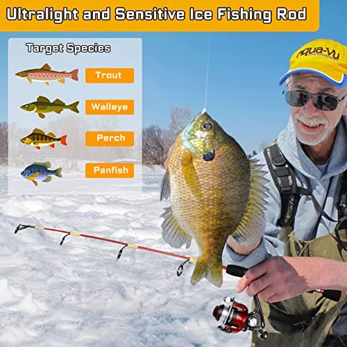 PLUSINNO Ice Fishing Rod, Ultralight and Sensitive Ice Fishing Rod and Reel Combo, 26"/27"/28" for Trout, Walleye, Perch, Panfish Bluegill Crappie