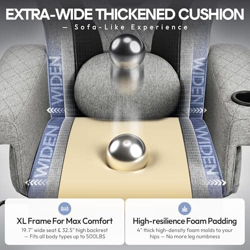 Dowinx Racing Style Gaming Recliner Chair with Massage Lumbar Support, Footrest, Cup Holder, Side Pouch, High Back Ergonomic Video Game Chair Reclining No Wheels Heavy Duty, Fabric Gray