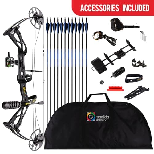 Sanlida Archery Dragon X8 RTH Compound Bow Package for Adults and Teens,18”-31” Draw Length,0-70 Lbs Draw Weight,up to IBO 310 fps,No Bow Press Needed,Limited Life-time Warranty,RH Only