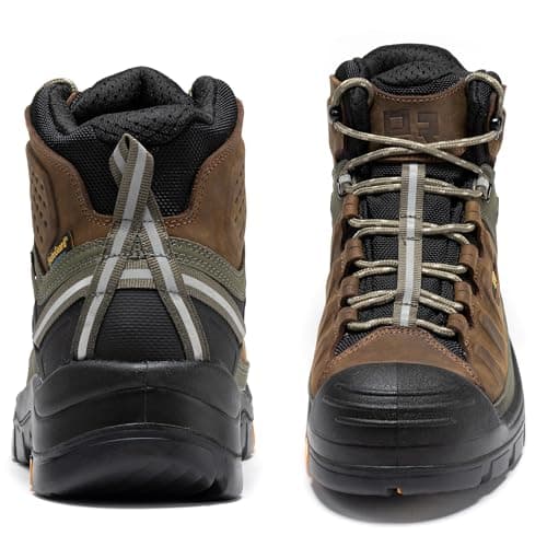 ROCKROOSTER Woodland Waterproof Composite Toe Work Boots for Men, 5" Comp Toe Cap Non-Slip Rubber Safety Boot, Leather Construction Hiking Boots, Comfortable, ASTM F2413-18 I/75 C/75 EH, AK661