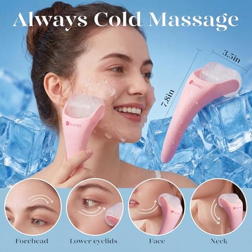 BAIMEI IcyMe Ice Roller for Face and Gua Sha Facial Tool Set, Ice Face Roller Reduces Puffiness Relieves Migraines Skin Care Tools, Self Care Gift for Women - Pink