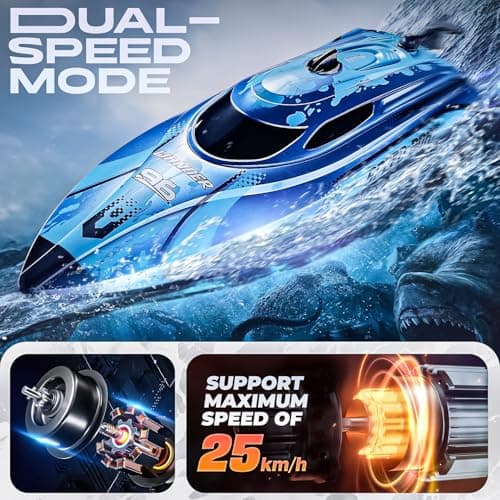 BEZGAR RC Boat, 12 inch Remote Control Boat for Kids and Adults, 25 KPH Fast RC Speed Boats with 700mAh Battery, Ideal Waterproof Toy for Lakes & Pools - TX126 Blue