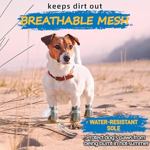 Dog Shoes for Small Dogs, Breathable Dog Boots Paw Protector for Hot Pavement Winter Snow, Dog Booties with Reflective Strips Rugged Anti-Slip Sole for Hardwood Floors Walking Army Green Size 3