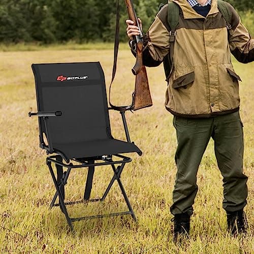 Goplus Hunting Chair, 360° Swivel Folding Hunting Blind Chair with Carrying Strap, 330LBS Capacity, Portable Deer Hunting Stool, Silent Ground Dove Hunting Chair, No Assembly