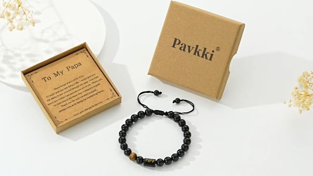 Gifts for Papa Dad New Dad Grandpa, Handmade Braided Rope Bracelet Natural Black Onyx Black Obsidian Tiger Eye Stone Beads Fathers Day Birthday Jewelry Gifts for Men B0H28WK6TZ