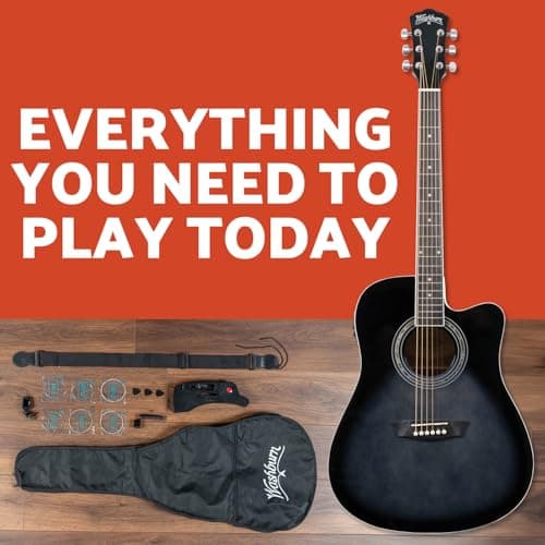 Washburn WA90CE Acoustic-Electric Guitar Kit – Dreadnought Cutaway, Built-In Tuner, Okoume Body – Perfect Holiday Gift for Adults, Beginners, Musicians & Live Performance