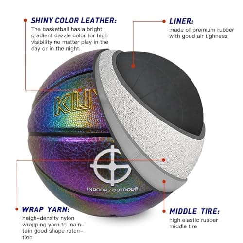 KUYOTQ Kids Youth Women Basketball - Shiny Purple Leather Size 3/4/5/6 - 22/25.5/27.5/28.5" Dazzle Textured Basketball for Boys and Girls (Deflated, Without Pump)