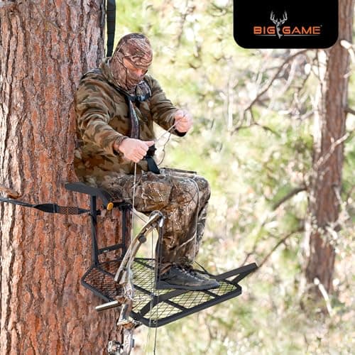 Big Game Captain XC Hang-On Treestand, Lightweight Steel Construction with 14 x 8 in. Flip-Back Flex-Tek Seat, 300 lbs Weight Rating