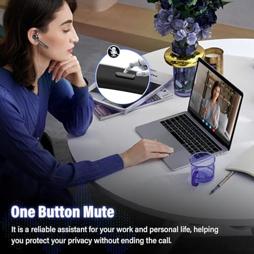 Thunelec Bluetooth Headset, Wireless Bluetooth 5.3 Earpiece, 90Hrs Hands Free Headset with APTX HD Audio & Mute Button, Dual Noise Cancelling Mics, Single-Ear Headphone for Trucker/Business/Office/Gym