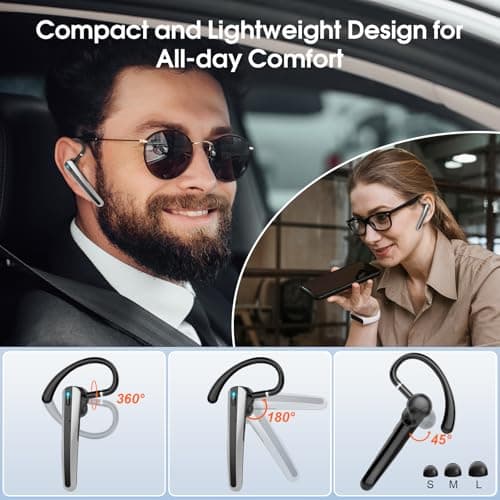 Atheewon Bluetooth Headset V5.3, Wireless Headset with ENC Noise Canceling Mic, 120Hrs Talk Single-Ear Bluetooth Earpiece, LED Display, IP7 Waterproof Hand-Free Earphone for Business/Trucker/Driver