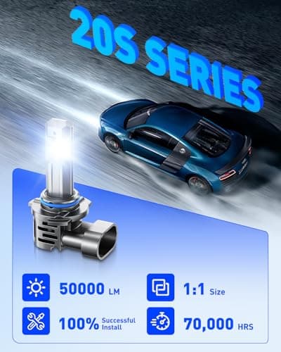AUTOONE 9006/HB4 LED Bulbs, 50000LM 1000% Ultra Bright, Real 1:1 Halogen Size 6500K Cool White, Plug and Play Easy Installation Fog/Driving Light Bulb with Cooling Fan, CANBUS Ready, Pack of 2