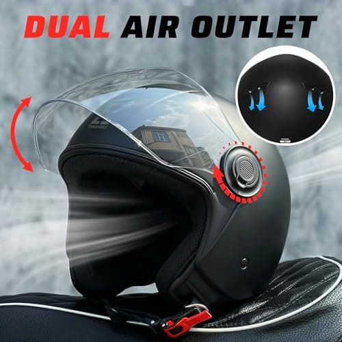 TRIANGLE Open Face Motorcycle Helmet Retro 3/4 Helmets with Clear Visor for Men Women DOT Approved
