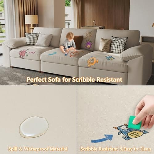 EASE MOOSE Oversized Modular Sectional Sofa,Leather Sectional Couch with Deep Seat,Extra Large U Shaped Couch,Faux Leather Material Sofa Modern Comfy Scratch Resistant,Beige