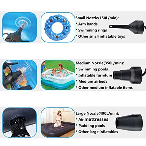 BOMPOW Electric Air Pump for Inflatables Air Mattress Pump Bed Pool Toy Raft Boat Quick Pump Black (AC Pump(130W))