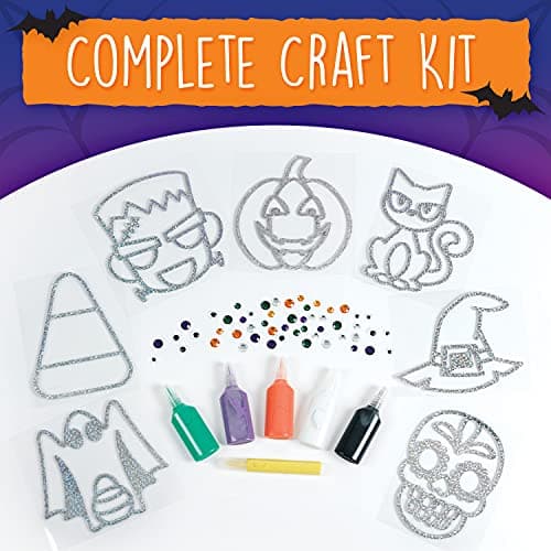 Creativity for Kids Halloween Window Art Kit | Create 7 Spooky Suncatchers with Paint, Rhinestones & Wiggly Eyes | DIY Craft Kit for Kids | Fun for Parties, Gifts & Seasonal Décor (Ages 6+)