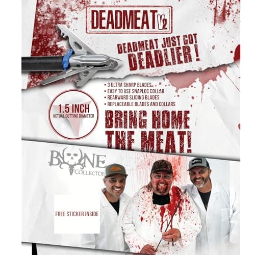 G5 Deadmeat V2 Expandable 3-Blade Broadheads | 3-Pack | 100/125 Grains | Razor Sharp 1.5" Cutting Diameter Mechanical Blades | Screw in | Compound & Recurve Compatible | 1 BMP Practice Tip Included
