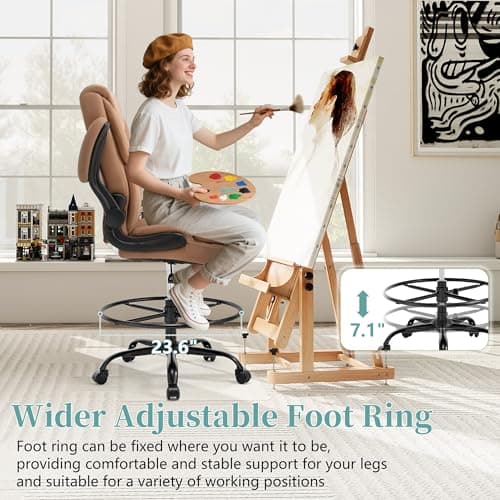 Ergonomic Drafting Chair, Tall Office Chair for Standing Desk, High Back Standing Desk Chair with Flip-Up Armrest, Adjustable Height&Foot Ring, Executive PU Leather Extended Height Office Chairs,Brown