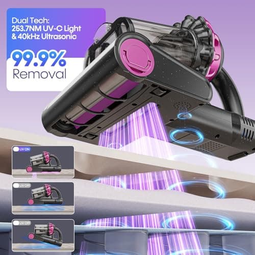 Mattress Vacuum Cleaner 550W 18KPa Bed Vacuum Cleaner with Smart Dust Sensor, UV-C Light, 149°F Heat, HEPA Filter, Handheld for Bed Sofa Couch