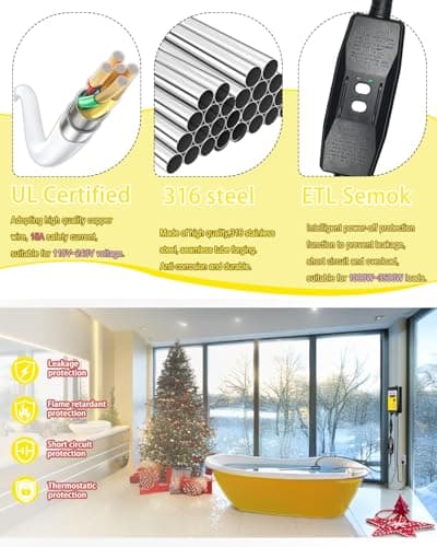 2000W Bathtub Heater | Pool Heater for Above Ground Pools, Portable Extra Baptistry Heaters for Baptismal Water Warmer, Inflatable Hot Tubs Warmer -120V Immersion Water Heaters for Bathtub