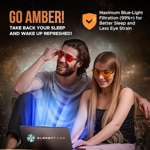 Blue Light Blocking Glasses Amber Lenses -For Better Sleep, Gaming, Eye Strain Blocker, Computer, Sunglasses