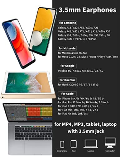 3 Pack 3.5mm USB C Headphone for Samsung Wired Earbuds Magnetic in-Ear Type C Earphone with Microphone Volume Control Bass Stereo Noise Canceling for iPhone