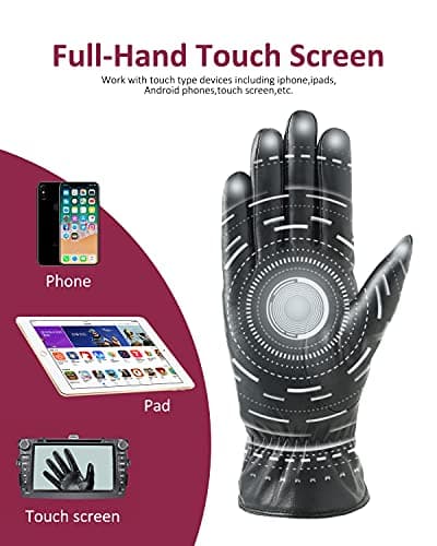 FEIQIAOSH Winter Leather Gloves for Women, Premium Sheepskin Warm Gloves for Cold Weather, Fleece Lining Touch Screen Glove
