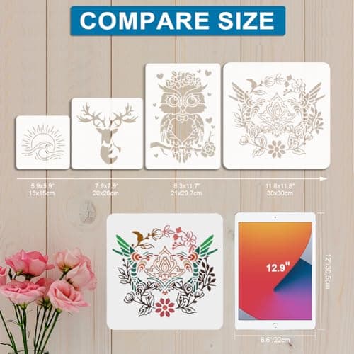 MAYJOYDIY 4Pcs Motorcycle Racing Stencil 11.8x11.8inches Reusable Racer Helmet Race Stencils Big Tires Off-Road Vehicle Drawing Templates Car Racing Flag Template for Painting on Wood Wall Decor