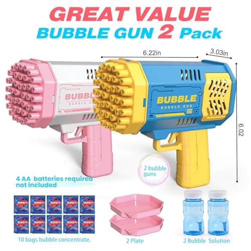 JONEG Toys for 3-8 Year Old Boys Girls: 2 Pack Bubble Machine for Kids with Bubble Solution, Gifts for 3 4 5 6 7 8 Years Old Boy Birthday Toy for Kid Toddlers Ages 4-6 Outdoor Wedding Bubbles Wands