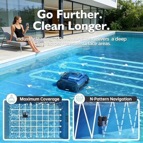 [2026 Release] Automatic Robotic Pool Vacuum for Inground & Above Ground Pools, Wall Climbing Pool Vacuum Cleaner, Cleans Floor, Walls, Waterline, Drain & Skimmer up to 2150 Sq. Ft., 190 Min