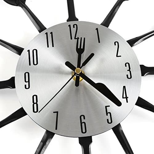 CIGERA 16 Inch Cutlery Kitchen Wall Clocks with Fork and Spoon Dial, Silent Clock Movement and Battery Operated, Great Wall Decor and Housewarming Gifts