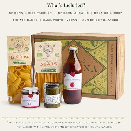 Bellina Gluten-Free Vegan Gift Basket - Italian Organic GF Pasta Gift Basket With Sun Dried Tomatoes, Basil Pesto, & Tomato Sauce - Vegetarian Gourmet Pasta for Foodies, Holidays - Imported from Italy