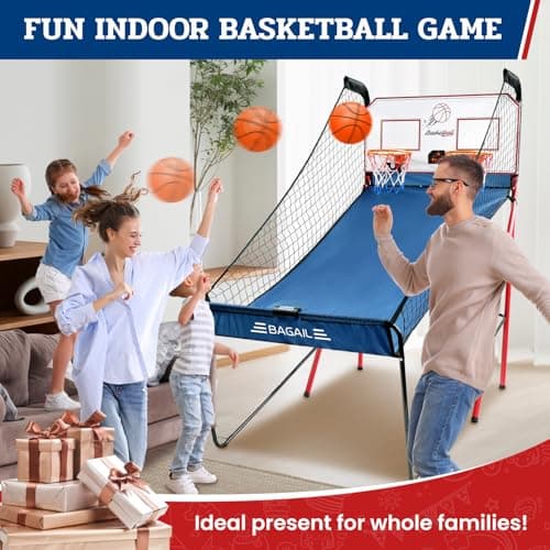 BAGAIL Basketball Arcade Game, Electronic Basketball Shooting Game with 8 Game Modes, Arcade Sounds, Foldable Frame, 4 Balls, Inflation Pump, Ideal Indoor Sport Games for All Players - Dual Shots