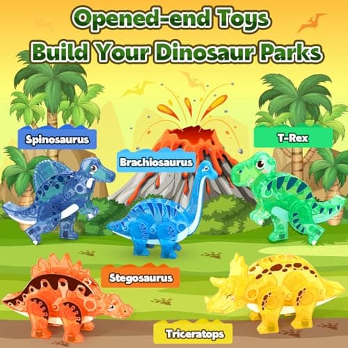 Coodoo Dinosaur Toys Magnetic Tiles 3D Movable Dinos for Kids 3-5 5-7 Toddler Outdoor Sensory Toys, STEM Educational Magnetic Blocks for 3+ Years Old Boys Girls Kids Toy