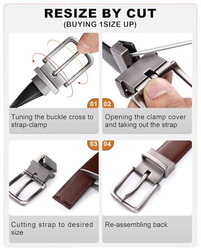 BULLIANT Men's Belt,Reversible Belt Adjustable For Gift Men 1.25”-Cut For Fit-2 Sides in 1 Belt(Not 2)