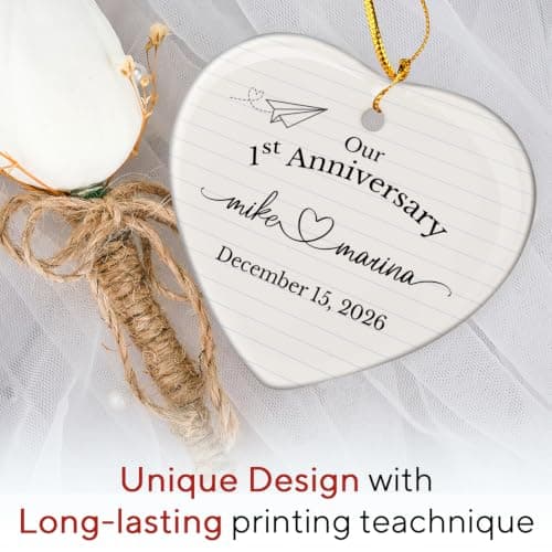 Personalized 1st Anniversary Ornament 2026, Christmas Hanging for Couple, First Wedding Gift Ideas for Her, 1 Year Paper Anniversary Ceramic Ornament for Husband&Wife, Married Decoration B0FVRNPN6F