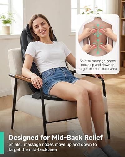 Snailax 2026 Upgraded Shiatsu Roller Back Massager with Heat Massage Chair Pad Kneading Back Massager for Pain Relief Deep Tissue Chair Massage Pad for Office Home