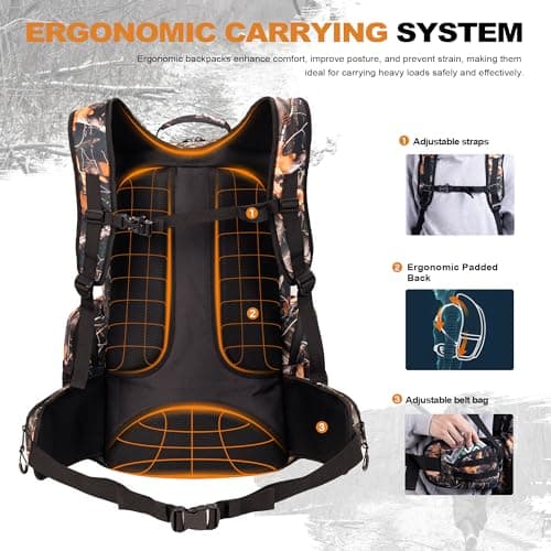 uniHimal Hunting Backpack for Men, Waterproof Camo Backpacks for Hunt with Rain Cover, Durable Large Capacity Day Pack Hunting Gear Accessories for Men