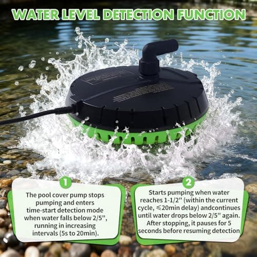 Automatic Pool Cover Pump, 1500GPH Submersible Sump Pump for Pool Draining, 25FT Power Cord, 2 Adapters, Available for Swimming Pool Covers, Swimming Pools, Fish Tanks, Ponds, Green