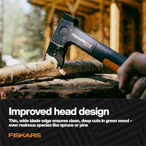 Fiskars X14 Universal Hatchet 14", Forged Steel Blade for Limbing & Chopping Kindling, Ergonomic Curved FiberComp Handle & Low-Friction Coating for Clean Cuts in Fresh Resinous Wood