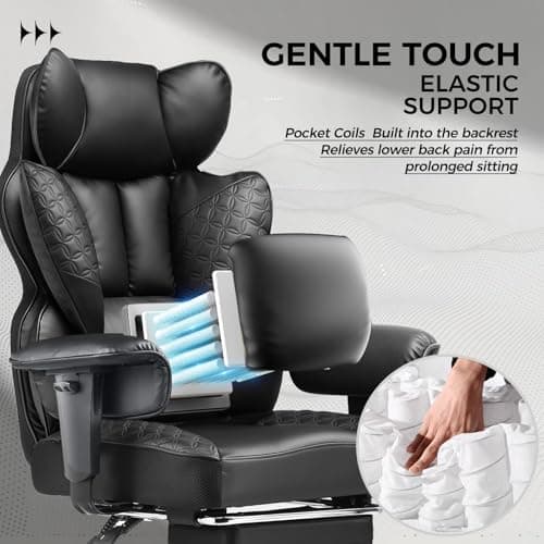 COMHOMA Big and Tall Office Chair 400LBS Wide Ergonomic Gaming Chair with Deluxe Embossing Designed Leather with Foot Rest,150°Reclining Adjustable Armrests Pocket Spring Back Support and Pillow
