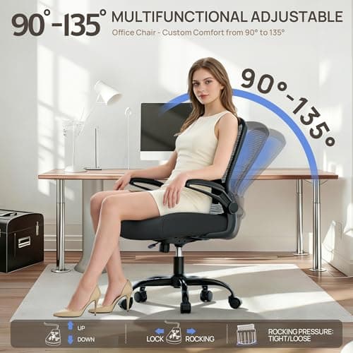 Mimoglad Ergonomic Office Chair - Desk Chair with Flip-up Armrests & 135° Recline, Adjustable Lumbar Support - Space-Saving Task Chair for Business/Team Office & Home (Black, 350lbs)