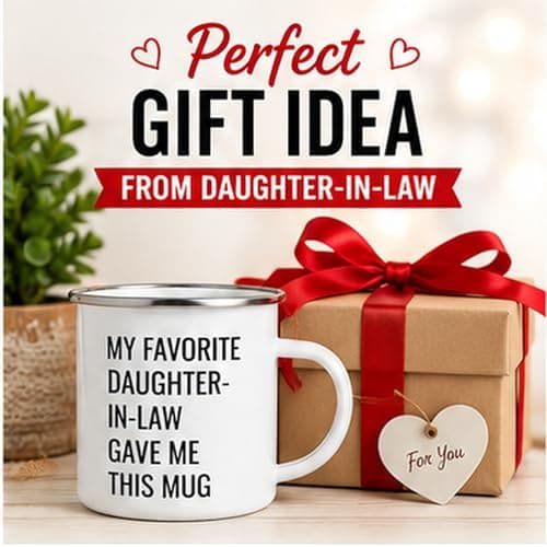 Andaz Press Funny 11oz. Stainless Steel Campfire Coffee Mug, My Favorite Daughter-in-Law Gave Me This Mug, 1-Pack, Enamel Camp Birthday Christmas Cup Father In Law Gift Mother In Law Gift B07VRQ4XHF