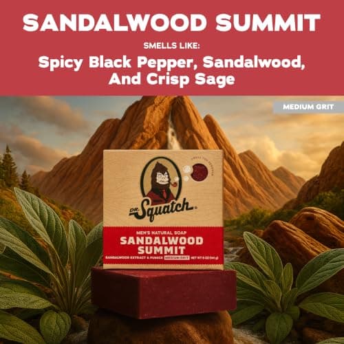 Cleansing Cold Process Soap with Natural Oils, Gifts for Men (Sandalwood Summit) Dr. Squatch Natural Men’s Bar Soap, Body Soap Bar (5oz, 3-Pack) B0F8RFB9RJ
