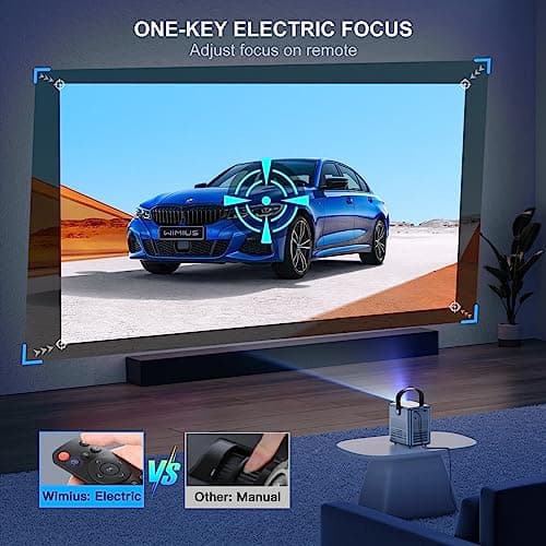 [Electric Focus] Mini Projector with 5GWiFi and Bluetooth, WIMIUS 1080P Outdoor Projector, Portable Movie Projector, 300" Screen, Compatible with iOS/Android/TV Stick/HDMI/PS5 M