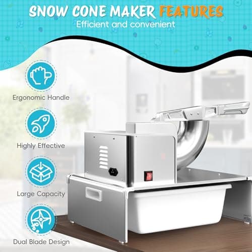 VALONDINO Snow Cone Machine Shaved Ice, 500LB/H Commercial Ice Crusher Shaved Ice Machine Fluffy, 300W Industrial Commercial Big Ice Shaving Machine for Snow Cones for Home Party