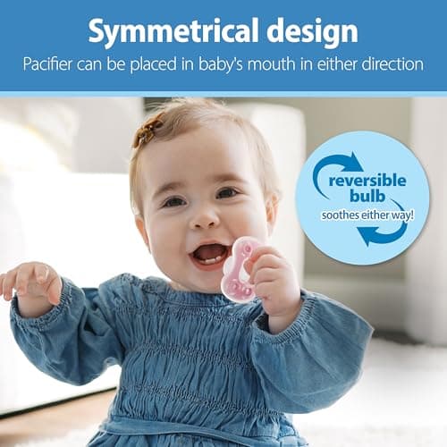 Dr. Brown's Advantage One-Piece Silicone Baby Pacifier, Fully Symmetrical Soother, Coral/Light Pink/Pink, 6-18m, BPA Free, 3 Pack